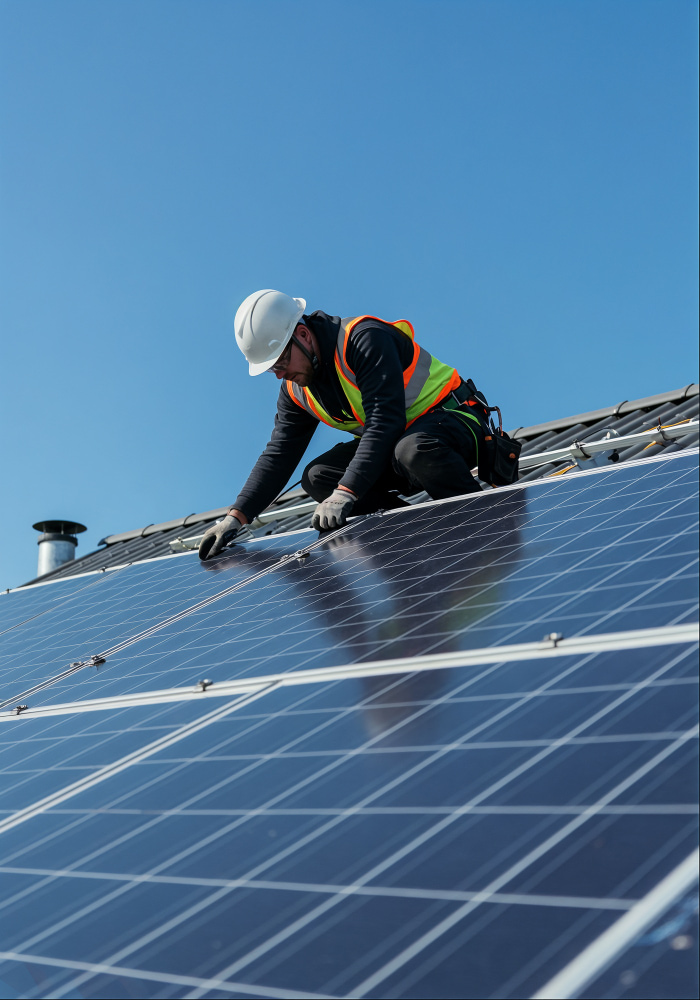 Michael installs solar panels on a roof in Sunshine Coast ensuring efficient performance with professional solar panel cleaning